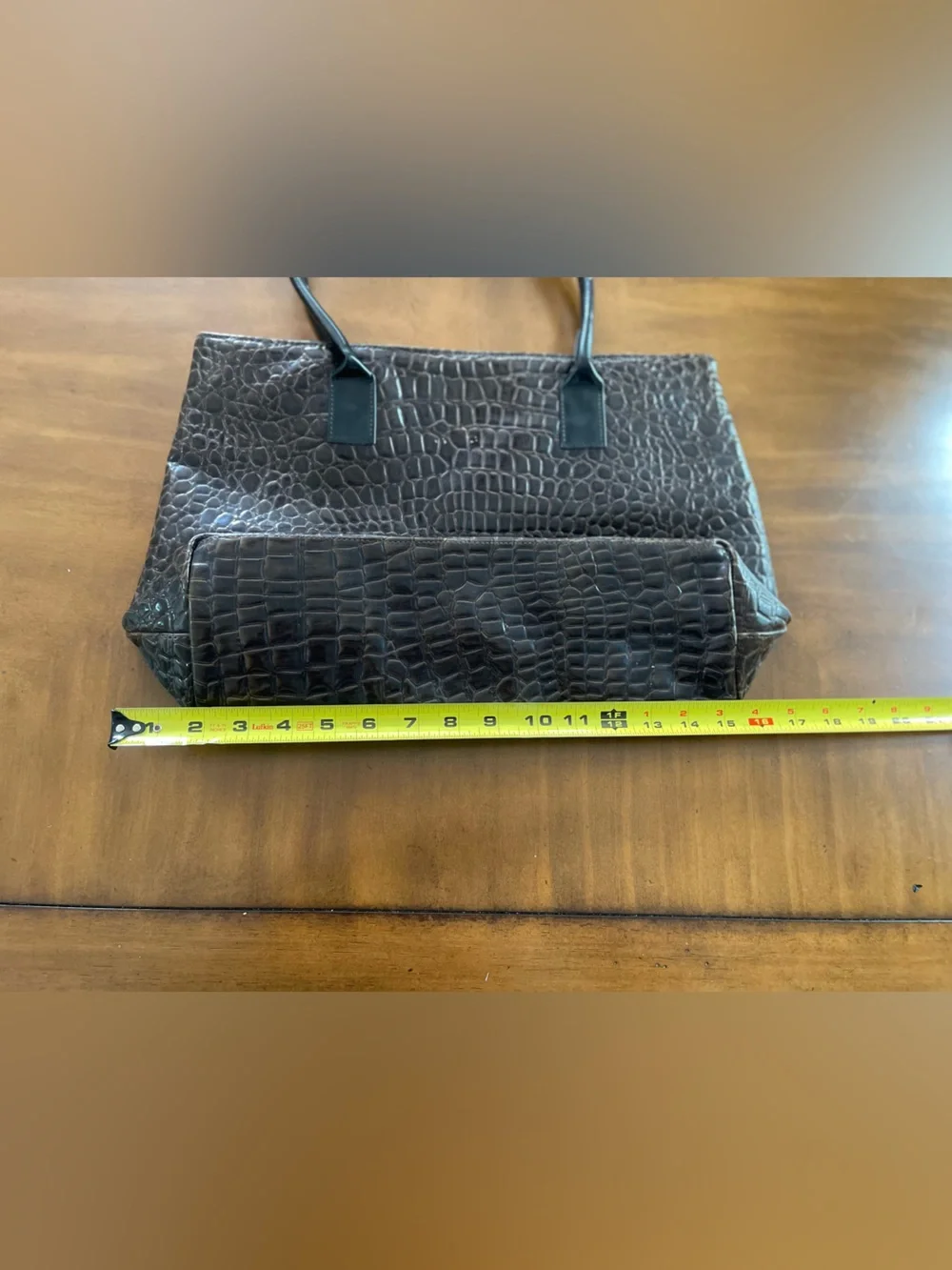 Women's Dark Brown Croc-Embossed Tote Bag